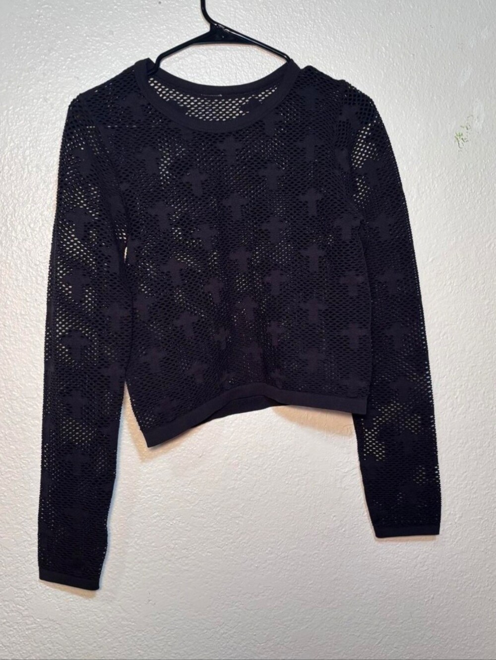 Women’s Black Cropped Mesh Sweater